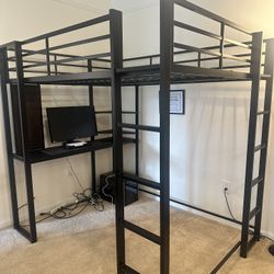Full-Size Loft Bed with Built-In Desk – Heavy-Duty Metal Frame (Tools Included)