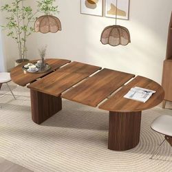 #B. 41 in-78 in Extendable Dining Room Table for 4-8, Round Expandable Kitchen Table with Fluted Base, Modern Farmhouse Oval Dinner Tables for Dining 