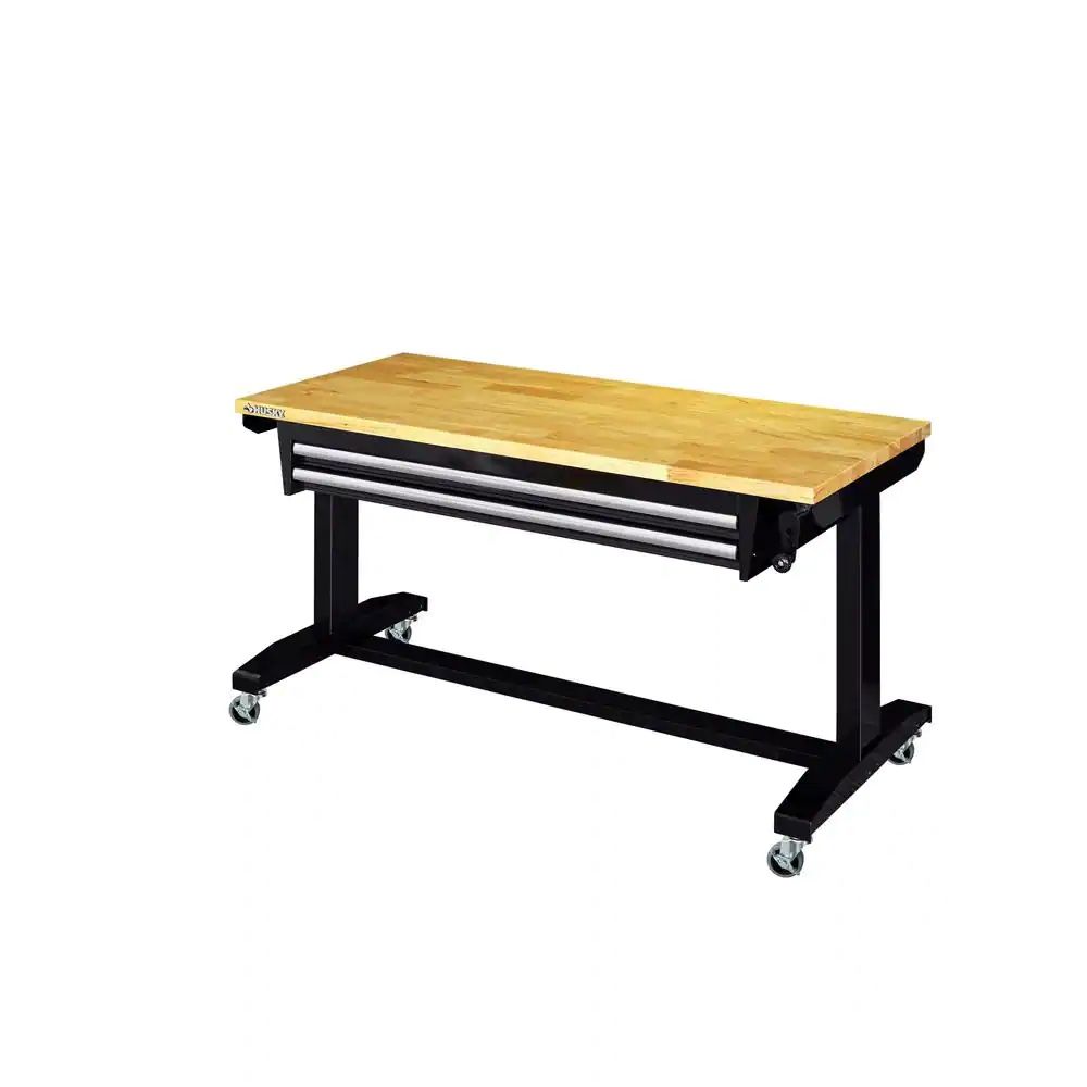 Husky 52 in Adjustable Height Work Table/Bench With 2 Drawers Black