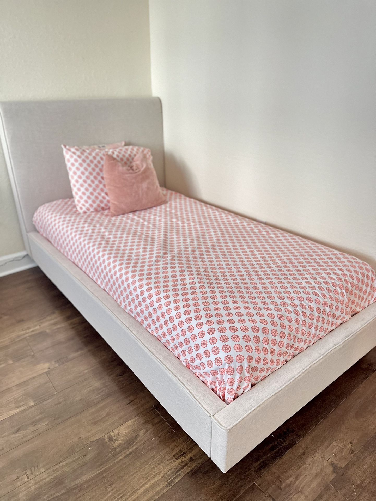 Upholstered Twin Bed + Mattress