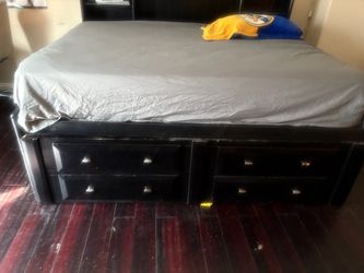 Black Wood Captain Bed Frame with Storage Drawers