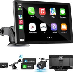 Wireless Carplay Touchscreen with 4K Dash Cam, 9" Portable Apple Carplay & Android Auto Car Stereo, Carplay Screen with 1080p Backup Camera, GPS Navig