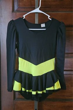 Vintage, Redelings Originals Costume, Dance, Majorette, Skating Costume, 3 Tierd Ruffled Skirt, Black & Neon Yellow
