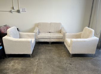 Corduroy Sectional Sofa Set - 3-Piece - Beige