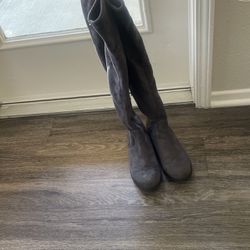 Thigh High Grey Suede Boots 