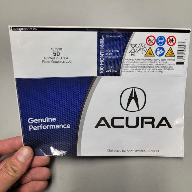 Acura Battery Sticker