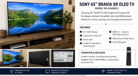 Sony 65” Bravia XR OLED Smart TV (XR-65A80CJ) – Excellent Condition