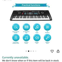 Kids Electronic Multi-Functional 61 Key Keyboard Piano (See Notes)