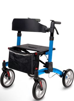 Rollator Walkers for Seniors with Hidden Brake Cables- Super Easy Folding Senior Walker with 10" Big Front Wheels- Rolling Mobility Walking Aid for Ad
