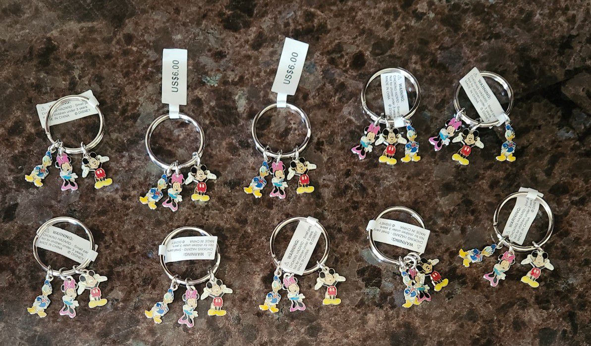 Set of 10 Mickey,  Minnie, and Donald charm keychains New
