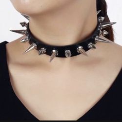 Punk Long Spike Choker Faux Leather Collar for Women Men Cool Big Rivets Studded Chocker Goth Style Necklace Accessories 2025