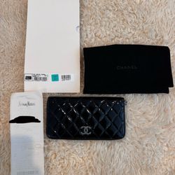 Chanel Quilted Black Leather Zip Wallet 