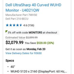 Dell UltraSharp 40" Curved WUHD Monitor