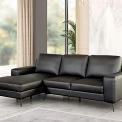 Brand New Black Leather Modern Style Sectional Sofa 
