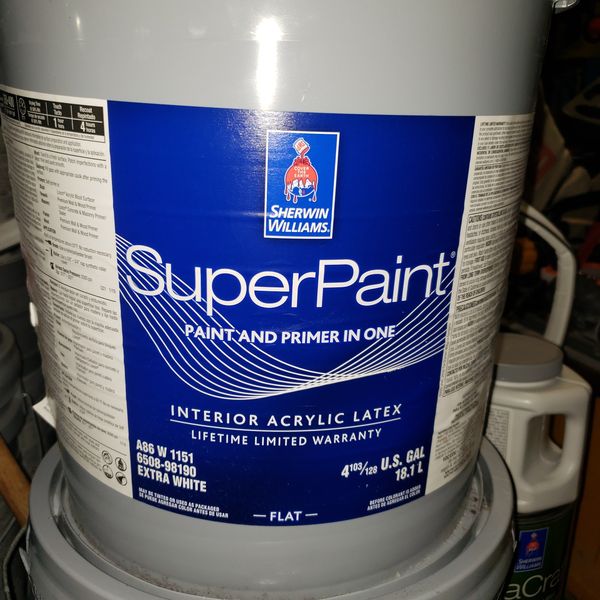 Sherwin William's Super Paint in a Flat finish. Price is 60 per 5