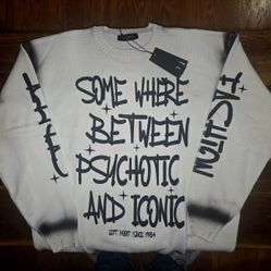 Left Point Men's Cream Colored Graphic Text Sweater
