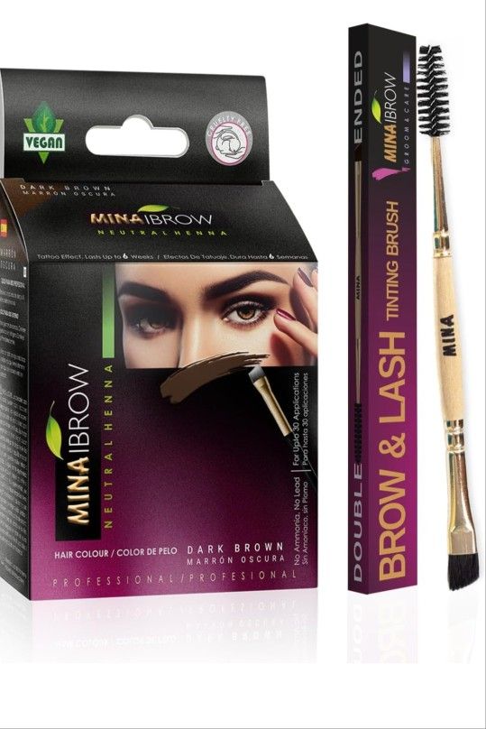 MinaiBrow Dark Brown Natural Spot Coloring Brow Tinting Powder with Duo Angled Brush, Permanent, Plant-based,