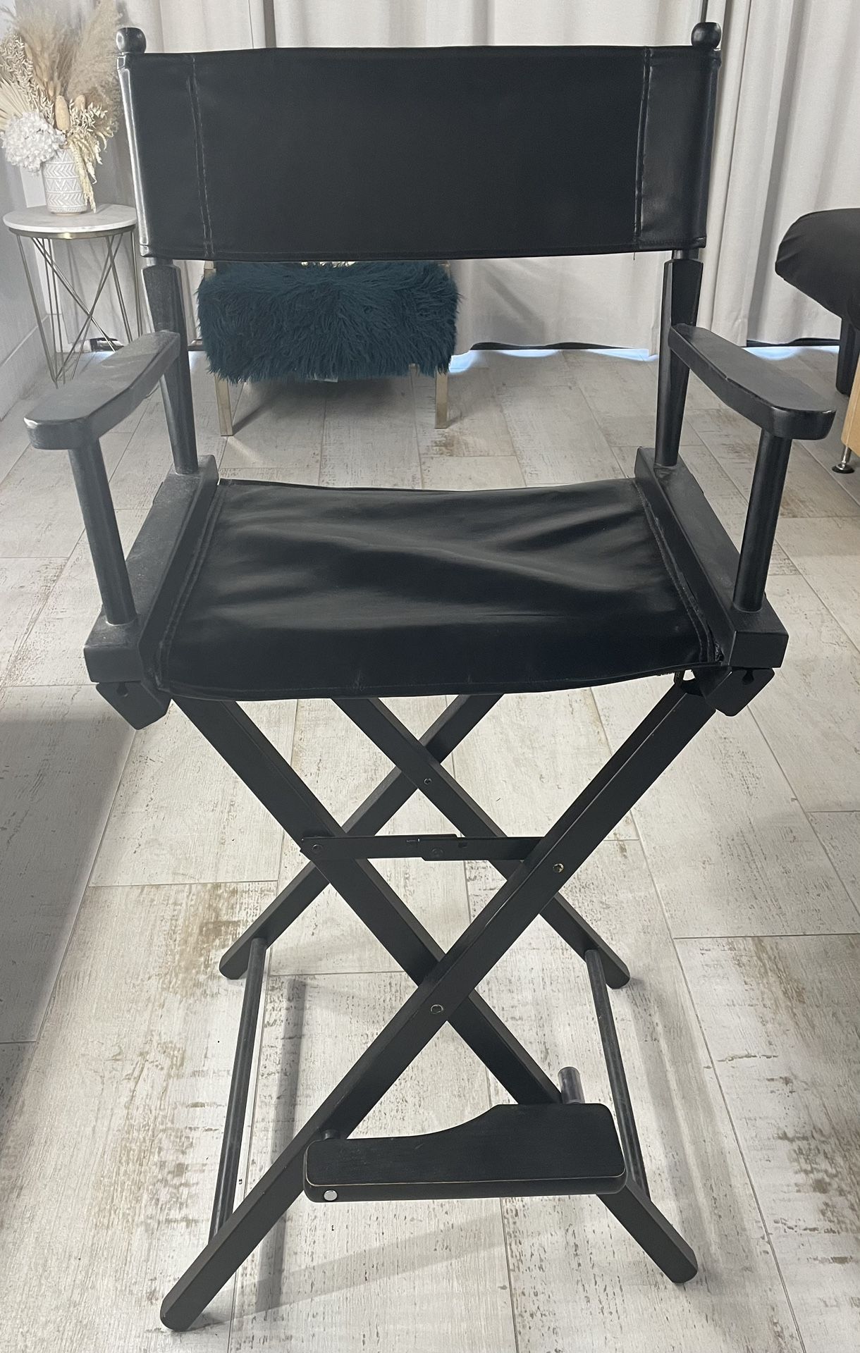 Black Leather & Wood Custom Foldable Directors Chair 30”