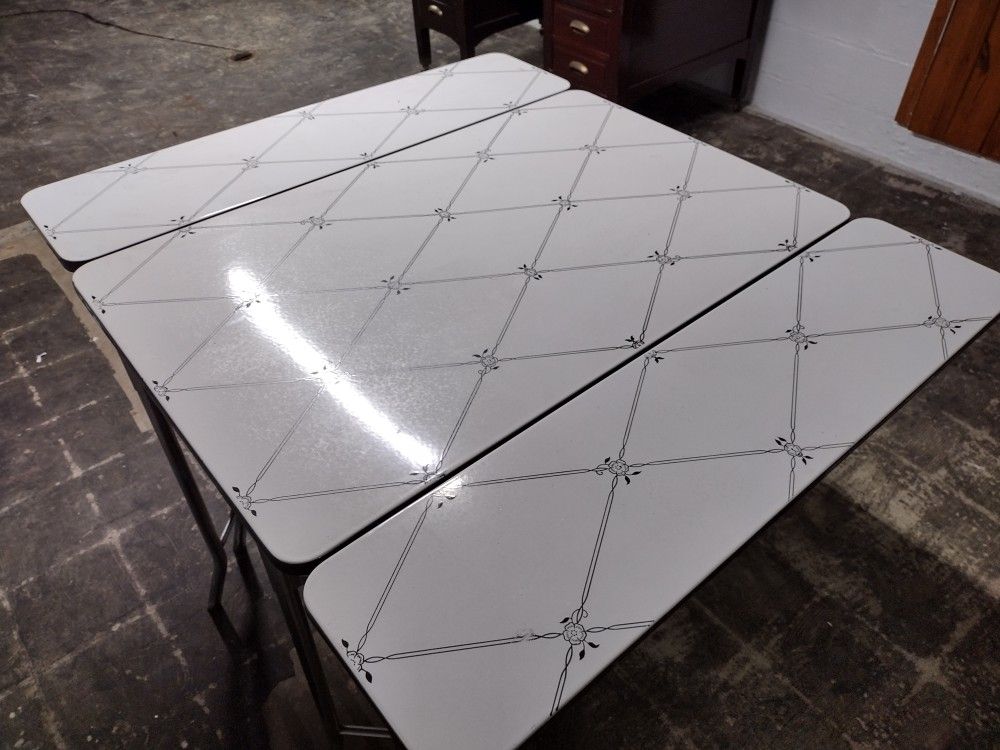 1940's Art Deco Porcelain Top Farmers Table With Drawers