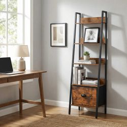 Homy Casa VERA 5-Tire DRAWER Crimson Ladder Shelf Living Room in Vintage Brown