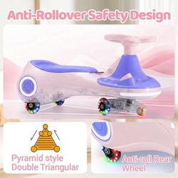12V Electric Wiggle Car for Kids, 3-in-1 Ride on Toy with Pedal, Wiggle Scooter with Flashing Wheels, Easy Assembly Swing Vehicle with Rechargeable Ba