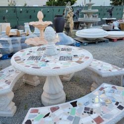 Concrete Mosaic Picnic Table with 3 Benches/ Outdoor Patio Furniture