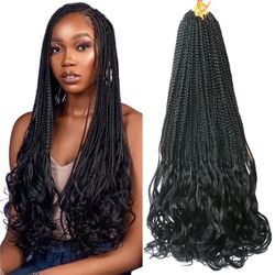 French Curly Braiding Hair Goddess Box Braids Crochet Hair for Black Women Curly Hair Extensions Crochet Box Braids With Curly Wavy Ends (22 Inch (Pac