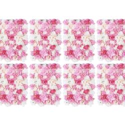 Artificial Flower Wall Panel Set, 8 Pcs White, Pink