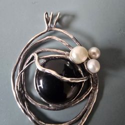 Noa Zuman Sterling Silver, Freshwater Pearl, and Onyx Pendant