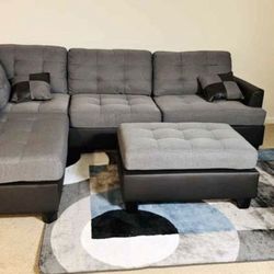 New Gray Sectional Sofa Couch With Ottoman 