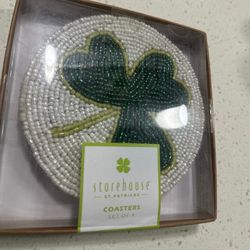 Shamrock Clovers beaded Coasters set of 4. Boxed