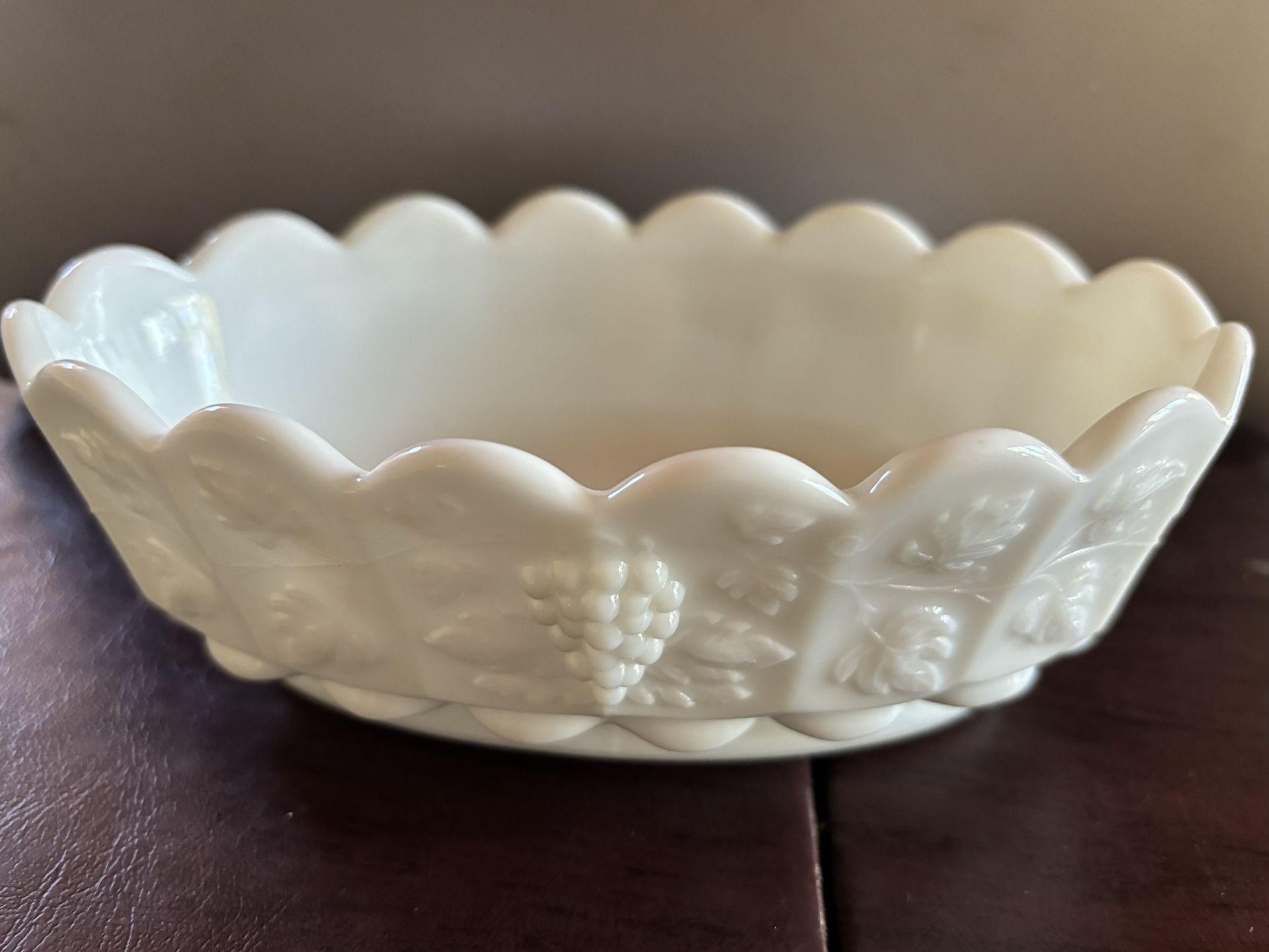 White Milk Glass Vintage Collectible Oval Dish With Grapes