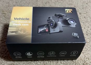3-Channel 4K Dash Cam Front Rear Inside – 170° Wide Angle, G-Sensor, Loop Recording, Night Vision