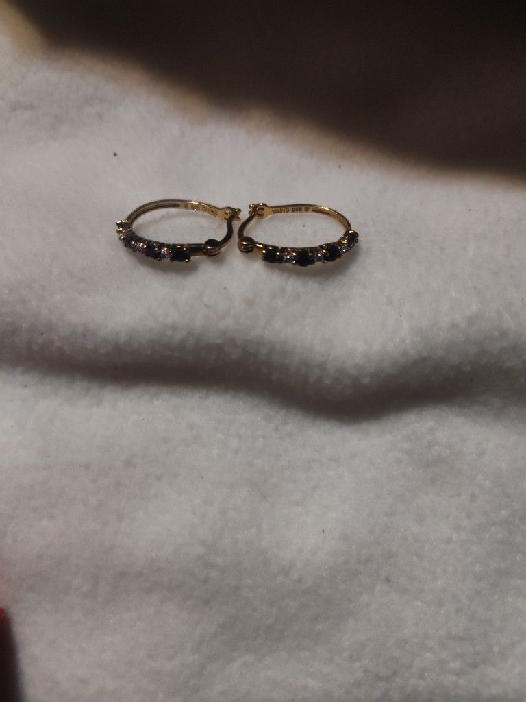 $30.00. 925 Silver Sapphire and diamond hoop earrings