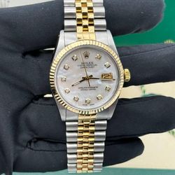 Rolex Datejust 36mm 18k yellow gold & Steel 16013 MOP diamond dial jubilee Full Set box papers