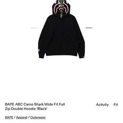 BAPE ABC Camo Shark Wide Fit Full Zip Double Hoodie Black