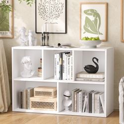 oneinmil 5 Cube Bookshelf, White Cube Organizer and Display Shelf with Storage, Stackable Bookcase for Small Space, Wooden Cube Shelf Easy to Match fo