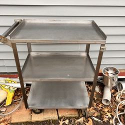 3 Shelf Stainless Steel Tubular Utility Cart Metal On Wheels With Handle  