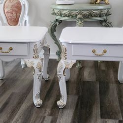 Beautiful White Ornate  End Tables
