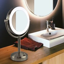 Brookstone Natural Light Makeup Vanity Mirror 10x/1x Magnification Chrome Finish 