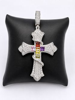 925 Sterling Silver 5.40CT MOISSANITE Colored Stones Cross Men’s Pendant