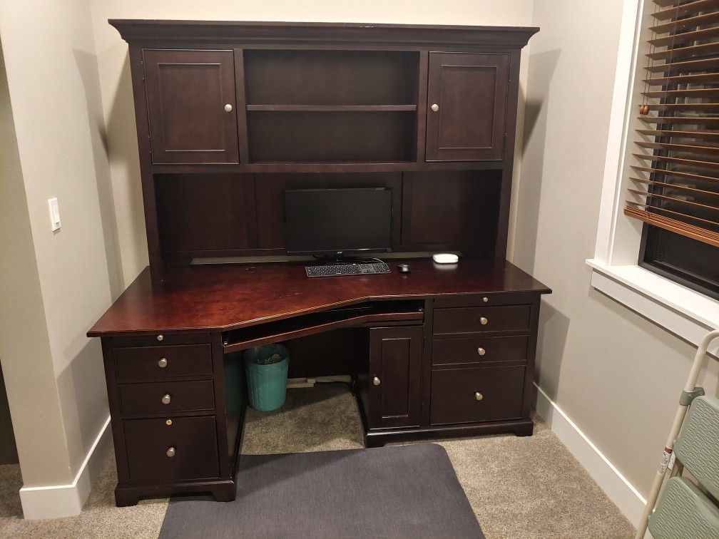 Espresso Computer desk with Built In hutch