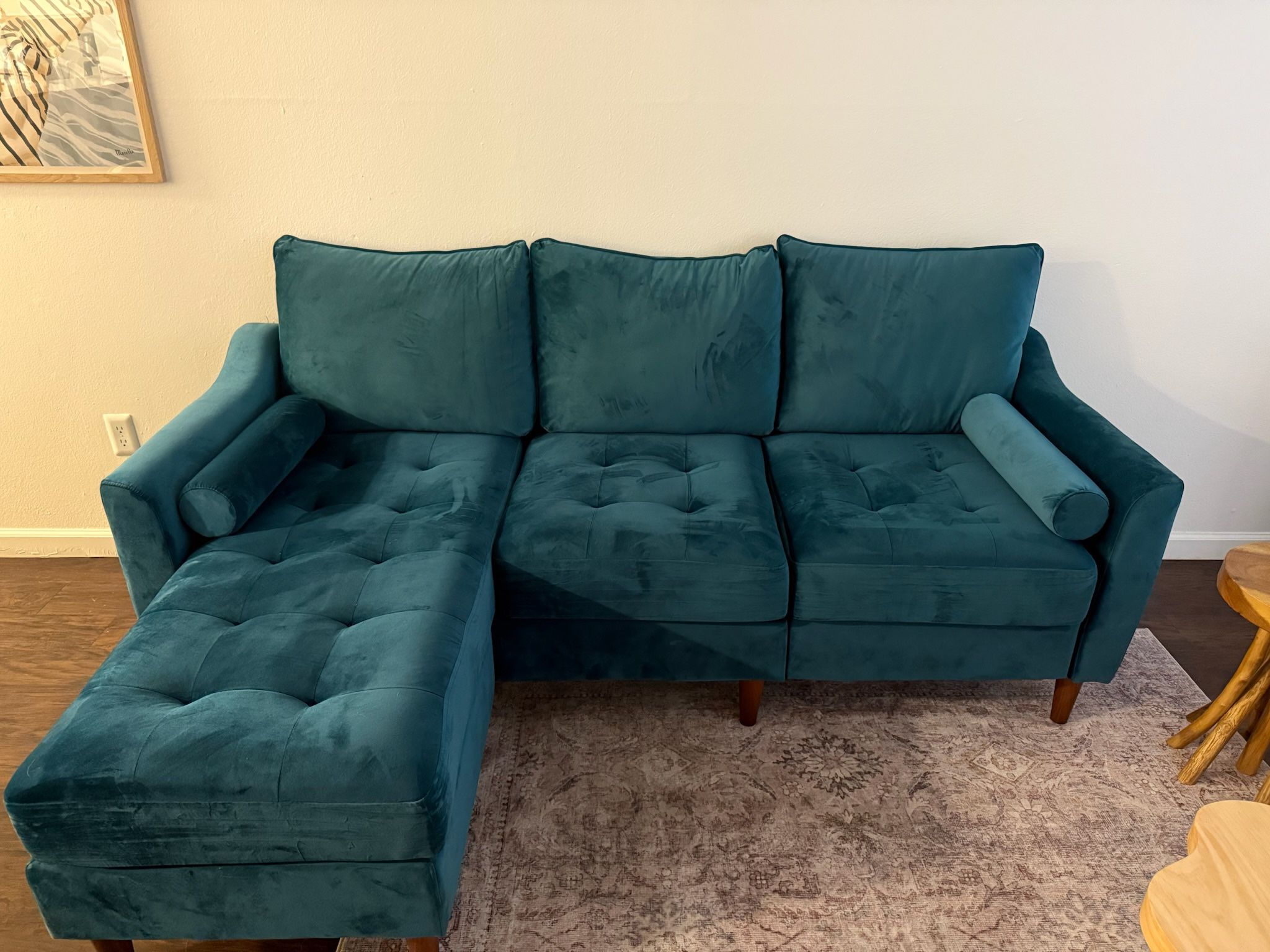 Teal Loveseat With Ottoman