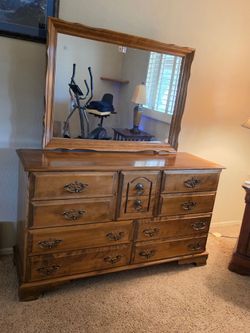Solid Wood Dresser with Mirror. 10 Drawers!