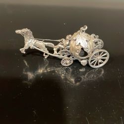 Miniature Horse And Carriage, Silver Color, Non-Magnetic.