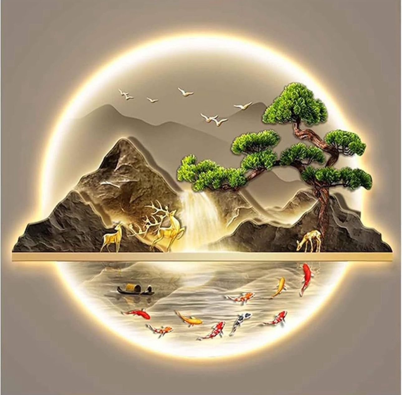 3D Wall Sculptures Painting With Led Light - Oriental Chinese Wall Art Decor, Decorative Mounted Lamp, Traditional Hanging Painting Brand New still in