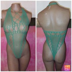 One Piece Lingerie Dancewear Fishnet Halter Cut Out Bodysuit Green