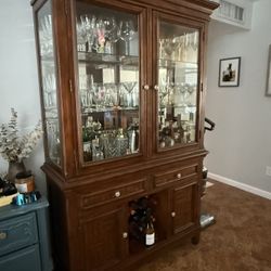 Elegant Solid Wood China Cabinet / Bar Hutch with Wine Rack