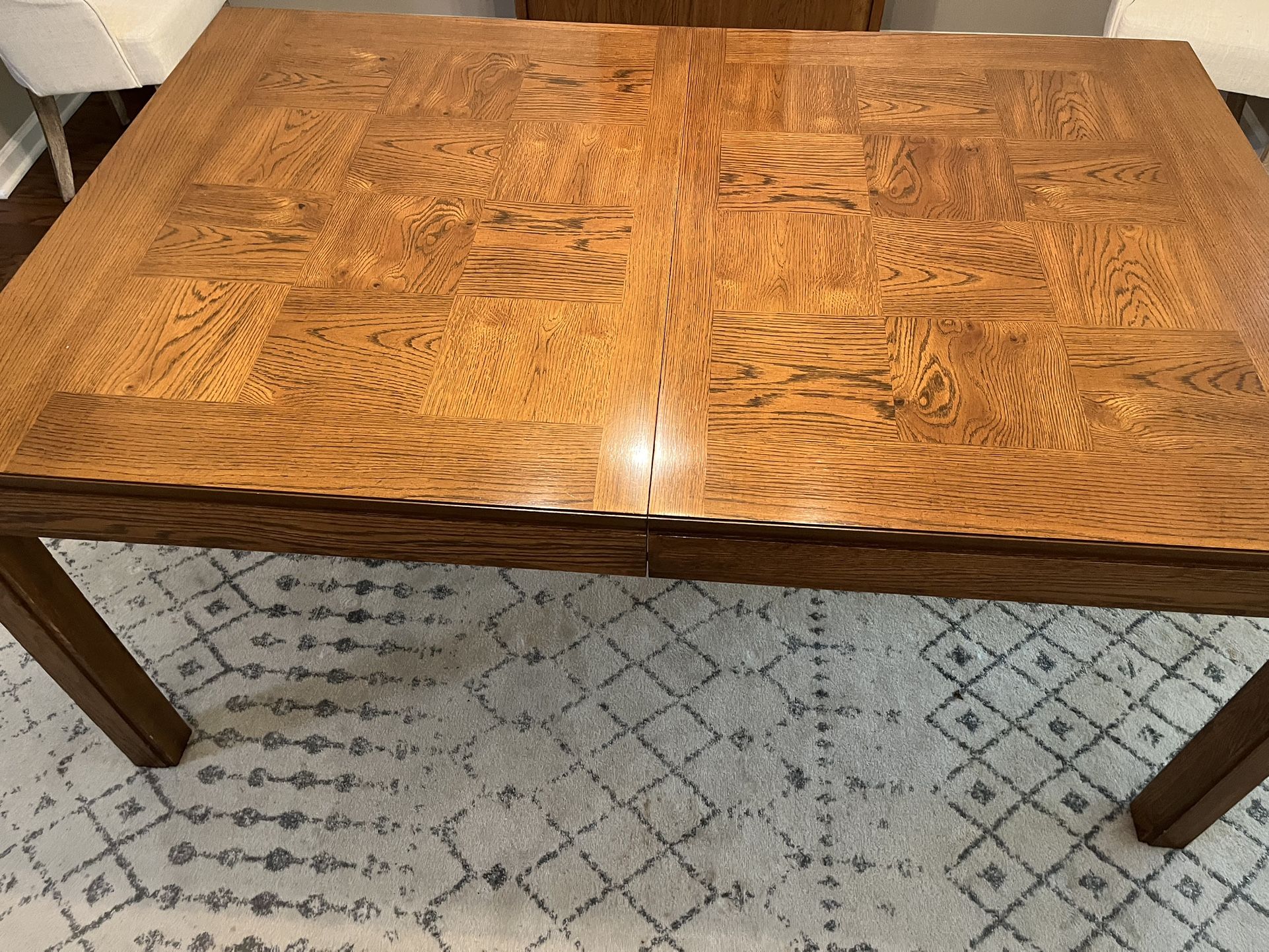 Solid Oak Dining Table With Two Leaves
