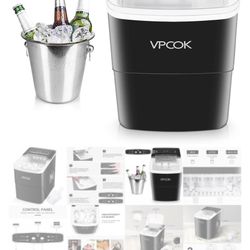 Vpcok Ice maker Counter Top Portable With Ice Spoon And Basket 26 Lbs In 24 Hours 2 Ice Sizes New In Box.